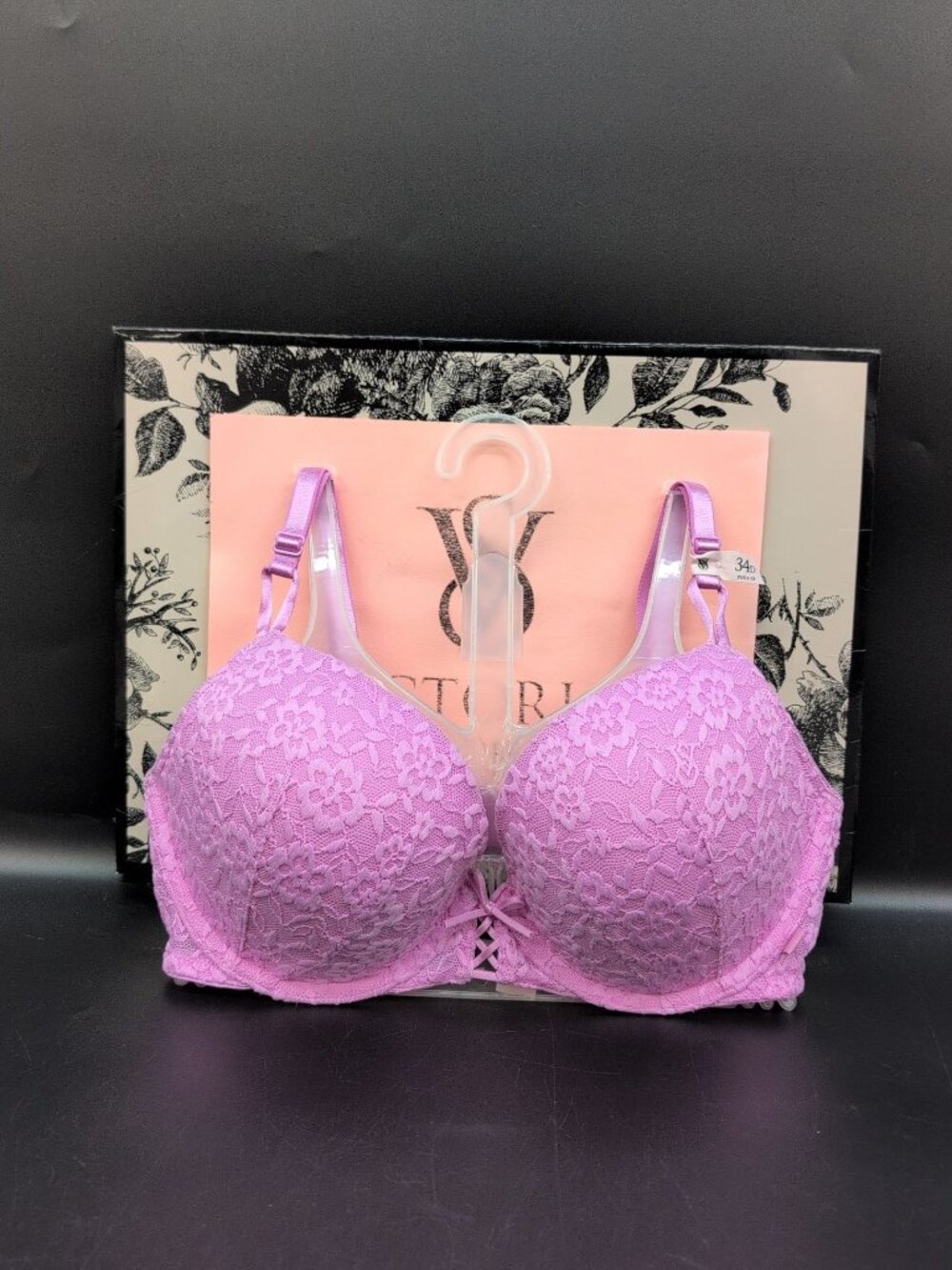 Victoria Secret Sexy Tee Lacie Lace Up Underwire Push Up Bra 34D Pink Lilac